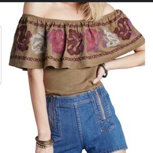 Free People Off-Shoulder Top - Brown and Purple